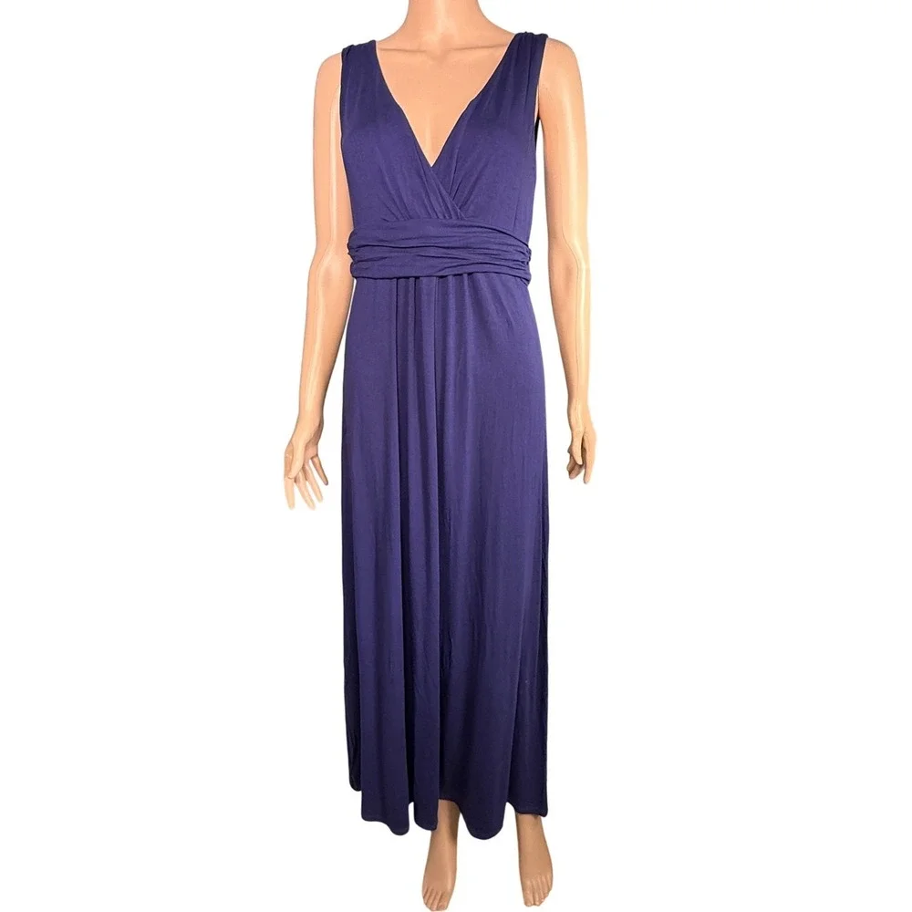 Boden Blue Viscose Maxi Dress Wrap Style Sleeveless Size 10